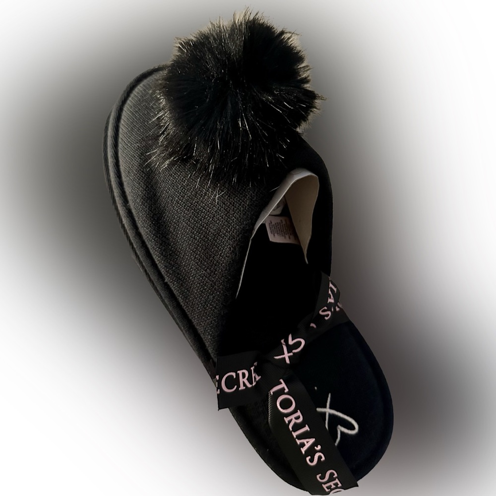 Victoria’s Secret Black Pom Pom slippers